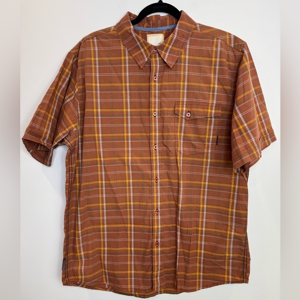 Horny Toad Men's rust burnt orange Plaid Button Down Shirt size large organic